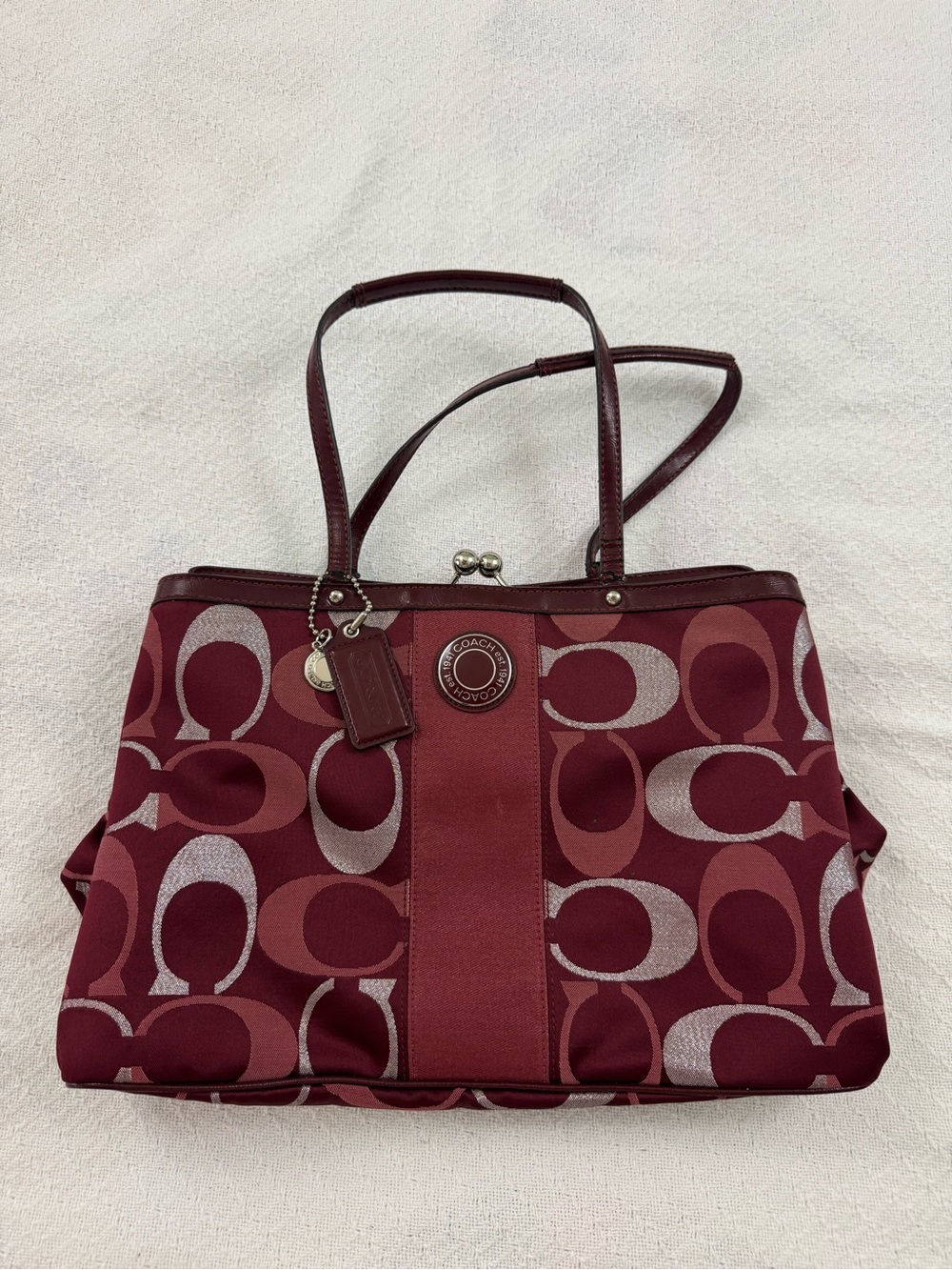 Coach Signature Stripe 3-Color Metallic Framed Carryall